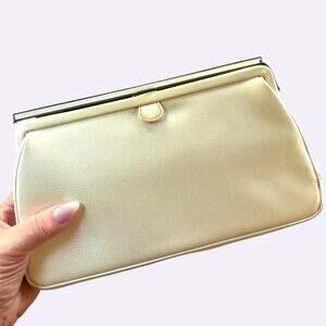 Vintage Meyers Ivory Faux Lizard Frame Clutch Evening Purse Mid Century Handbag
